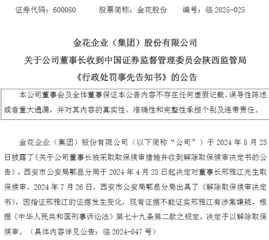 优配利 金花股份董事长刑雅江再遭证监会立案！