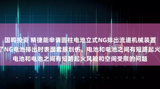 国鸣投资 精捷能申请圆柱电池立式NG排出流道机械装置专利, 有效准确地解决了NG电池排出时表面套膜划伤、电池和电池之间有短路起火风险和空间受限的问题